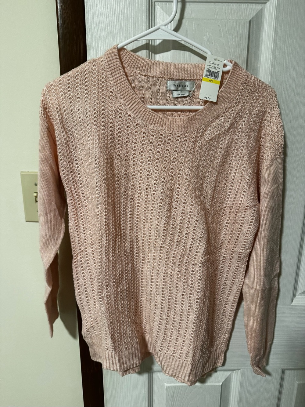 Van Heusen Light Pink Open-Weave Crewneck Sweater